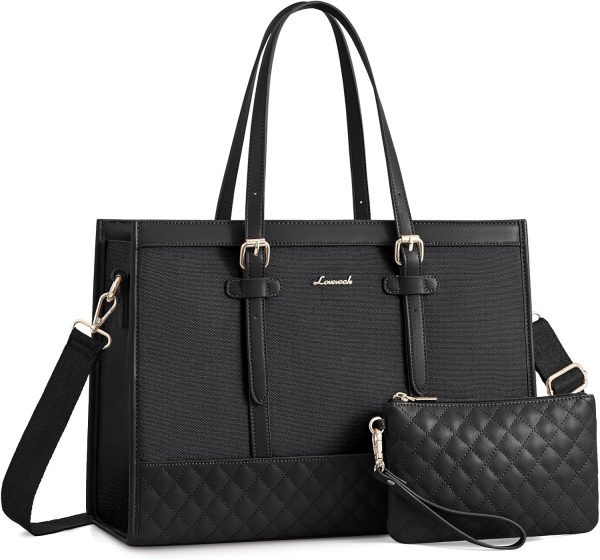 LOVEVOOK Laptop Bag for Women 15.6 inch Canvas Laptop Tote Bag, Large Capacity Work Bag with Clutch Purse, Computer Bag Office Business Briefcase, Casual Handbag for Travel College Teacher School - Image 138