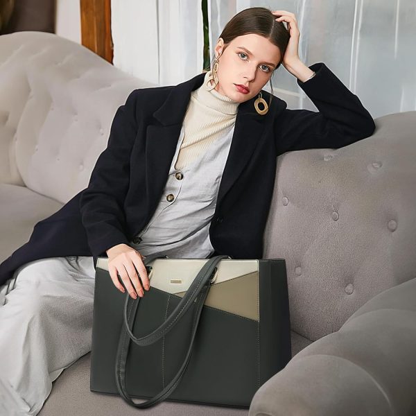 LOVEVOOK Laptop Tote Bag for Women 15.6 Inch Waterproof Leather Computer Bags Business Office Work Briefcase Black - Image 12