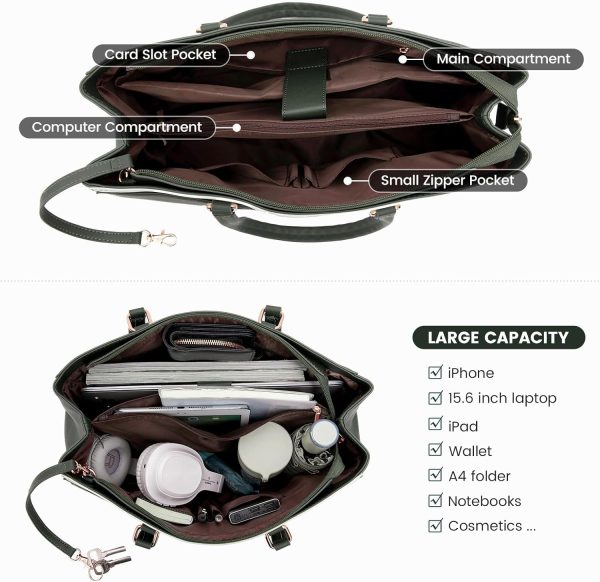 LOVEVOOK Laptop Tote Bag for Women 15.6 Inch Waterproof Leather Computer Bags Business Office Work Briefcase Black - Image 13