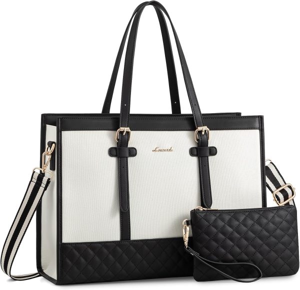 LOVEVOOK Laptop Bag for Women 15.6 inch Canvas Laptop Tote Bag, Large Capacity Work Bag with Clutch Purse, Computer Bag Office Business Briefcase, Casual Handbag for Travel College Teacher School - Image 141