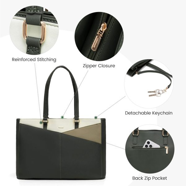 LOVEVOOK Laptop Tote Bag for Women 15.6 Inch Waterproof Leather Computer Bags Business Office Work Briefcase Black - Image 15