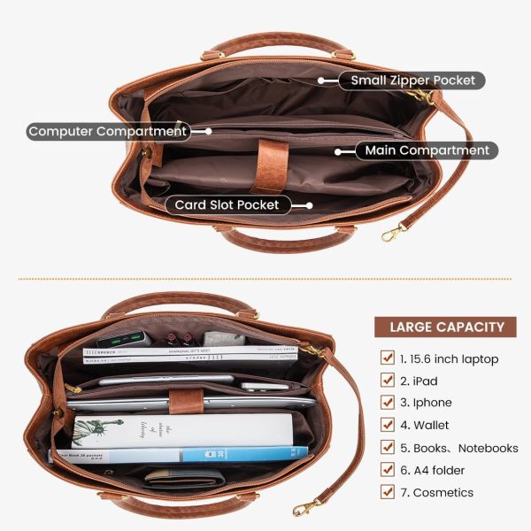 LOVEVOOK Laptop Tote Bag for Women 15.6 Inch Waterproof Leather Computer Bags Business Office Work Briefcase Black - Image 20