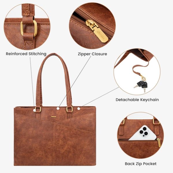 LOVEVOOK Laptop Tote Bag for Women 15.6 Inch Waterproof Leather Computer Bags Business Office Work Briefcase Black - Image 22