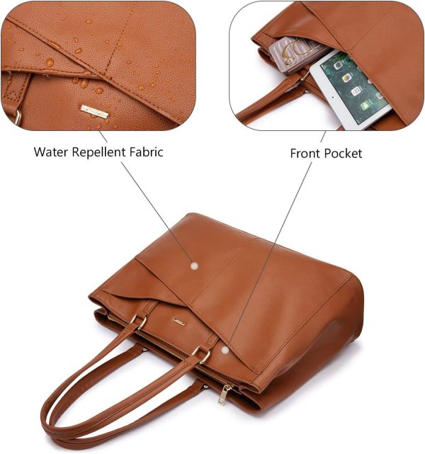 LOVEVOOK Laptop Tote Bag for Women 15.6 Inch Waterproof Leather Computer Bags Business Office Work Briefcase Black - Image 25