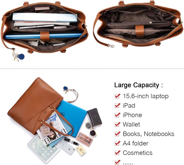 LOVEVOOK Laptop Tote Bag for Women 15.6 Inch Waterproof Leather Computer Bags Business Office Work Briefcase Black - Image 27