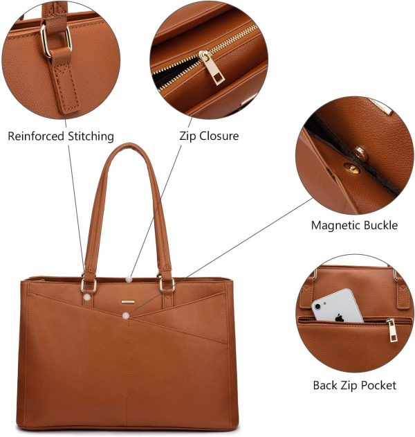 LOVEVOOK Laptop Tote Bag for Women 15.6 Inch Waterproof Leather Computer Bags Business Office Work Briefcase Black - Image 30