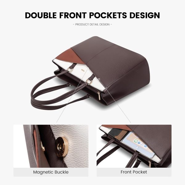 LOVEVOOK Laptop Tote Bag for Women 15.6 Inch Waterproof Leather Computer Bags Business Office Work Briefcase Black - Image 35