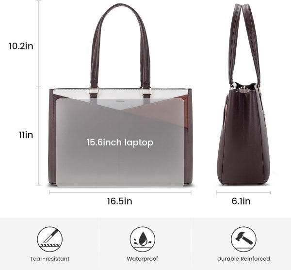 LOVEVOOK Laptop Tote Bag for Women 15.6 Inch Waterproof Leather Computer Bags Business Office Work Briefcase Black - Image 37