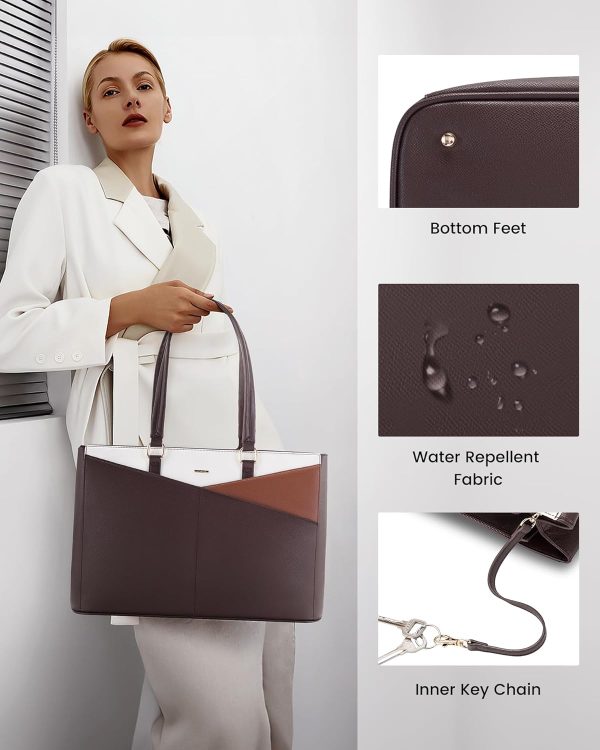 LOVEVOOK Laptop Tote Bag for Women 15.6 Inch Waterproof Leather Computer Bags Business Office Work Briefcase Black - Image 38