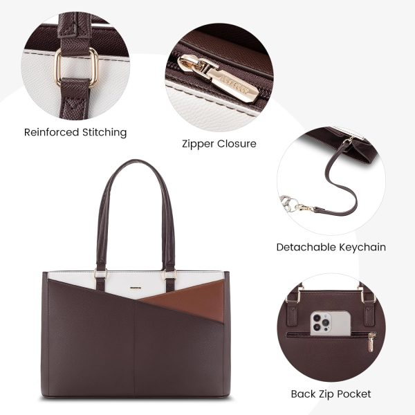LOVEVOOK Laptop Tote Bag for Women 15.6 Inch Waterproof Leather Computer Bags Business Office Work Briefcase Black - Image 39