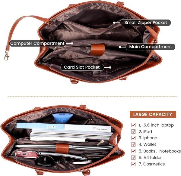LOVEVOOK Laptop Tote Bag for Women 15.6 Inch Waterproof Leather Computer Bags Business Office Work Briefcase Black - Image 44