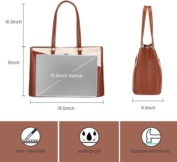 LOVEVOOK Laptop Tote Bag for Women 15.6 Inch Waterproof Leather Computer Bags Business Office Work Briefcase Black - Image 45