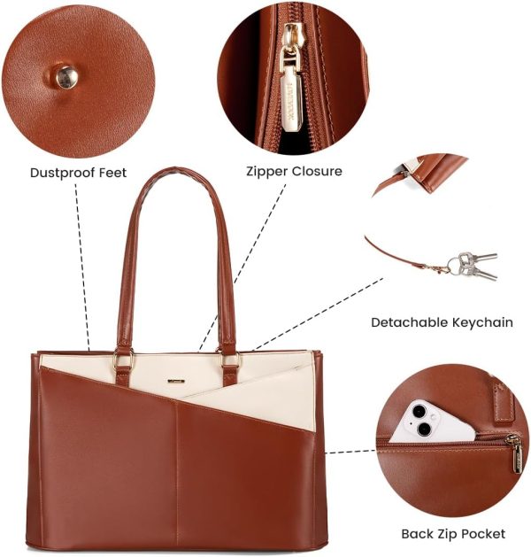 LOVEVOOK Laptop Tote Bag for Women 15.6 Inch Waterproof Leather Computer Bags Business Office Work Briefcase Black - Image 46