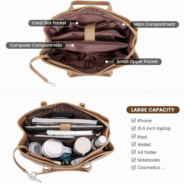 LOVEVOOK Laptop Tote Bag for Women 15.6 Inch Waterproof Leather Computer Bags Business Office Work Briefcase Black - Image 51