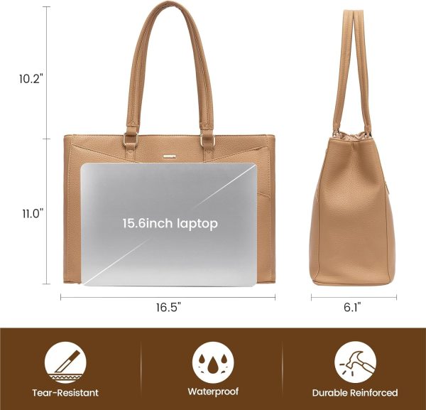 LOVEVOOK Laptop Tote Bag for Women 15.6 Inch Waterproof Leather Computer Bags Business Office Work Briefcase Black - Image 52