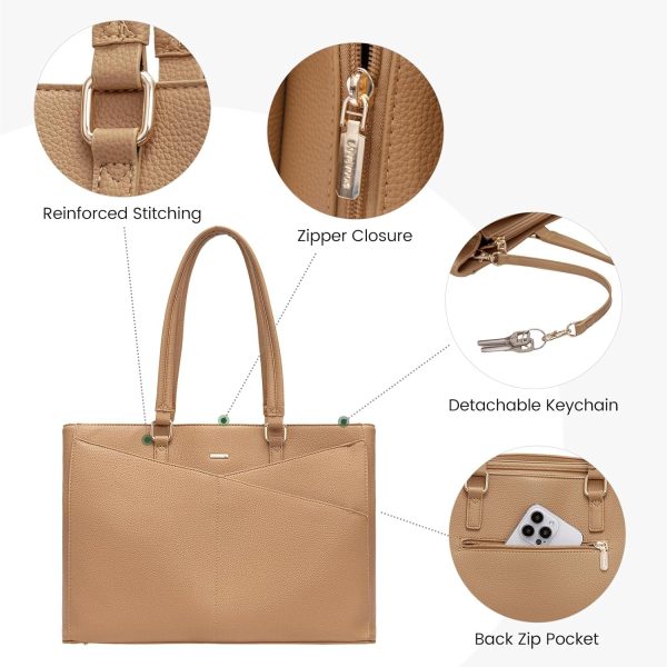 LOVEVOOK Laptop Tote Bag for Women 15.6 Inch Waterproof Leather Computer Bags Business Office Work Briefcase Black - Image 54