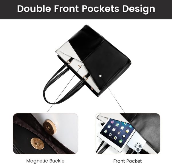 LOVEVOOK Laptop Tote Bag for Women 15.6 Inch Waterproof Leather Computer Bags Business Office Work Briefcase Black - Image 57