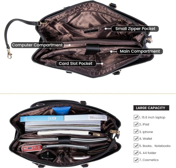 LOVEVOOK Laptop Tote Bag for Women 15.6 Inch Waterproof Leather Computer Bags Business Office Work Briefcase Black - Image 59