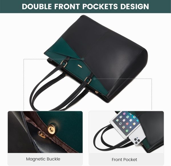LOVEVOOK Laptop Tote Bag for Women 15.6 Inch Waterproof Leather Computer Bags Business Office Work Briefcase Black - Image 73