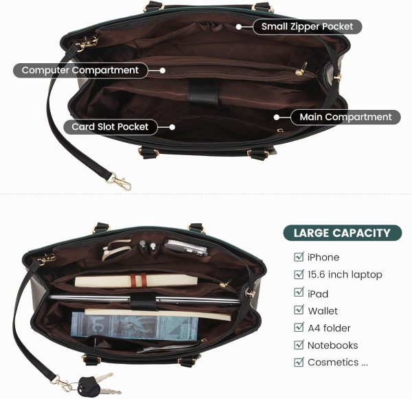 LOVEVOOK Laptop Tote Bag for Women 15.6 Inch Waterproof Leather Computer Bags Business Office Work Briefcase Black - Image 74