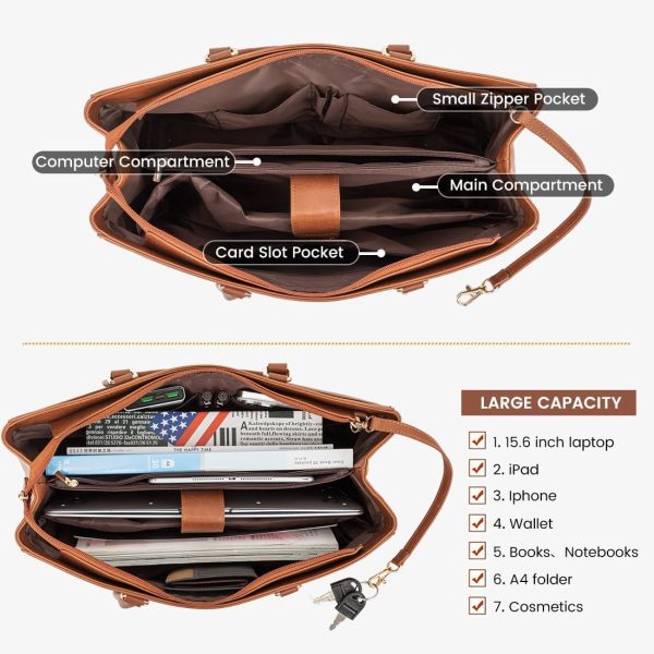 LOVEVOOK Laptop Tote Bag for Women 15.6 Inch Waterproof Leather Computer Bags Business Office Work Briefcase Black - Image 82