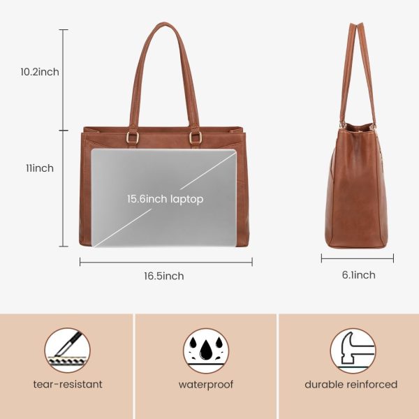 LOVEVOOK Laptop Tote Bag for Women 15.6 Inch Waterproof Leather Computer Bags Business Office Work Briefcase Black - Image 83