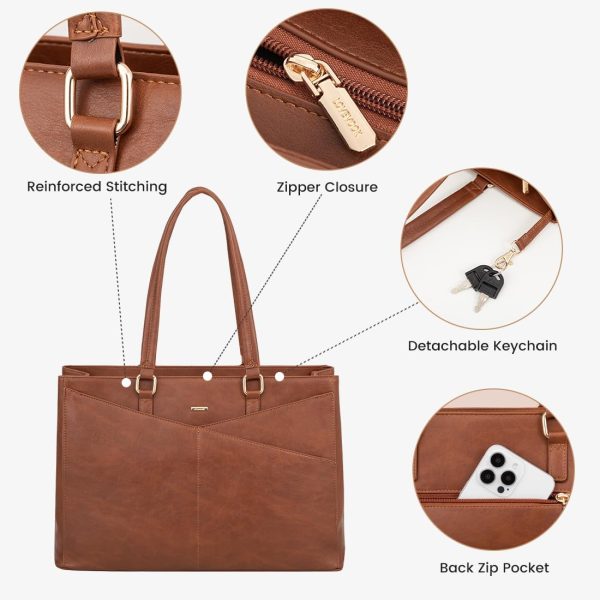 LOVEVOOK Laptop Tote Bag for Women 15.6 Inch Waterproof Leather Computer Bags Business Office Work Briefcase Black - Image 84