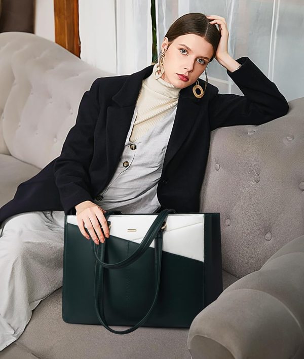 LOVEVOOK Laptop Tote Bag for Women 15.6 Inch Waterproof Leather Computer Bags Business Office Work Briefcase Black - Image 89