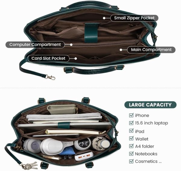 LOVEVOOK Laptop Tote Bag for Women 15.6 Inch Waterproof Leather Computer Bags Business Office Work Briefcase Black - Image 91