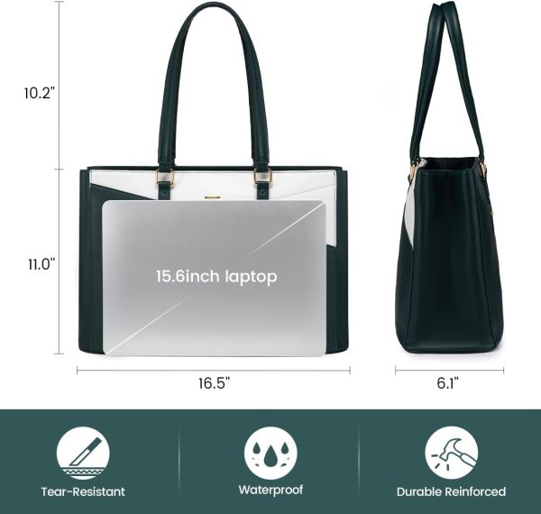 LOVEVOOK Laptop Tote Bag for Women 15.6 Inch Waterproof Leather Computer Bags Business Office Work Briefcase Black - Image 92