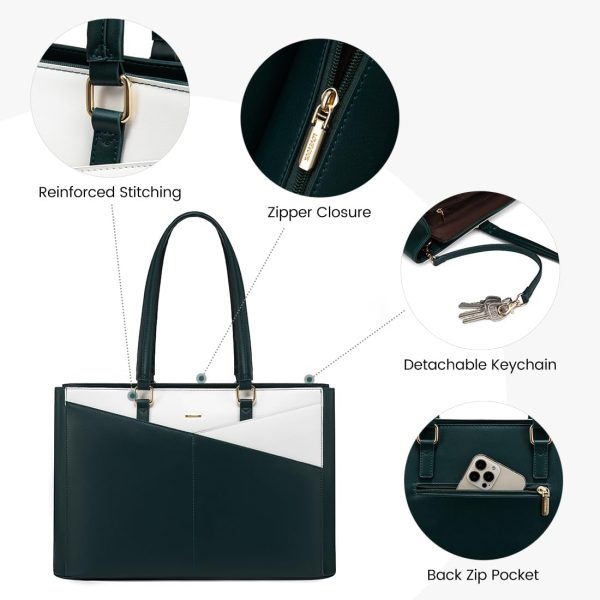 LOVEVOOK Laptop Tote Bag for Women 15.6 Inch Waterproof Leather Computer Bags Business Office Work Briefcase Black - Image 93