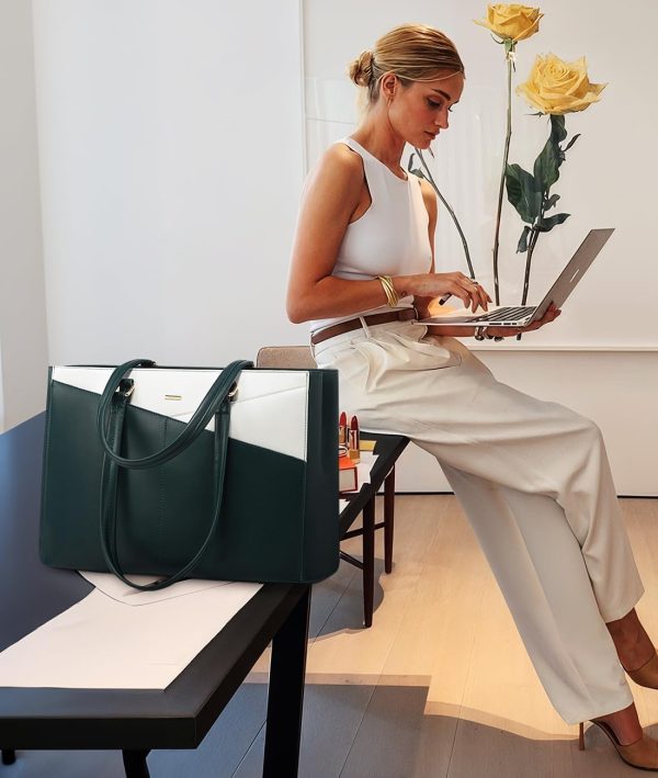 LOVEVOOK Laptop Tote Bag for Women 15.6 Inch Waterproof Leather Computer Bags Business Office Work Briefcase Black - Image 94