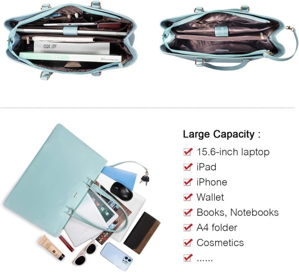 LOVEVOOK Laptop Tote Bag for Women 15.6 Inch Waterproof Leather Computer Bags Business Office Work Briefcase Black - Image 99
