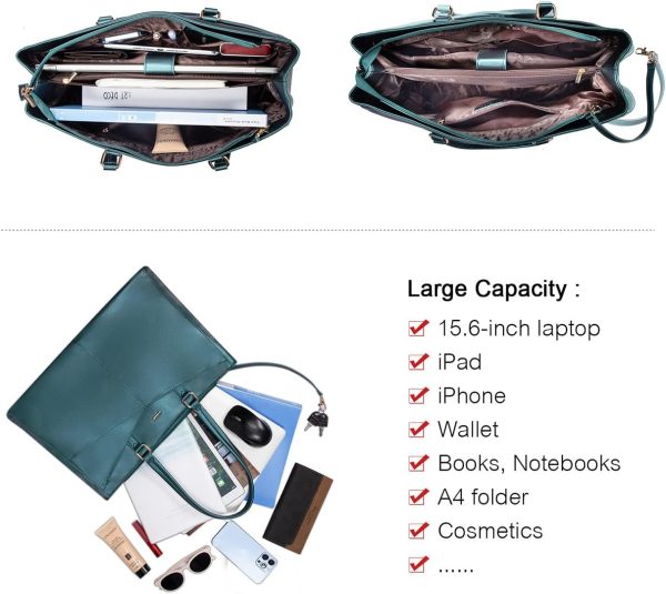 LOVEVOOK Laptop Tote Bag for Women 15.6 Inch Waterproof Leather Computer Bags Business Office Work Briefcase Black - Image 105