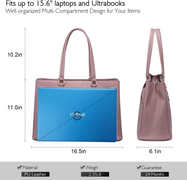 LOVEVOOK Laptop Tote Bag for Women 15.6 Inch Waterproof Leather Computer Bags Business Office Work Briefcase Black - Image 111