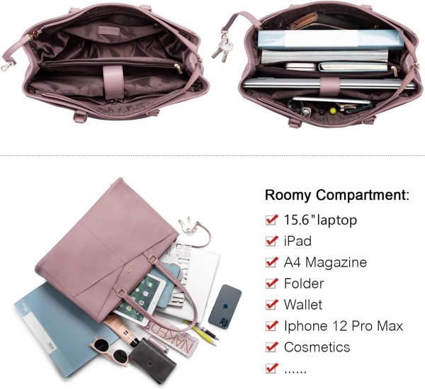 LOVEVOOK Laptop Tote Bag for Women 15.6 Inch Waterproof Leather Computer Bags Business Office Work Briefcase Black - Image 113