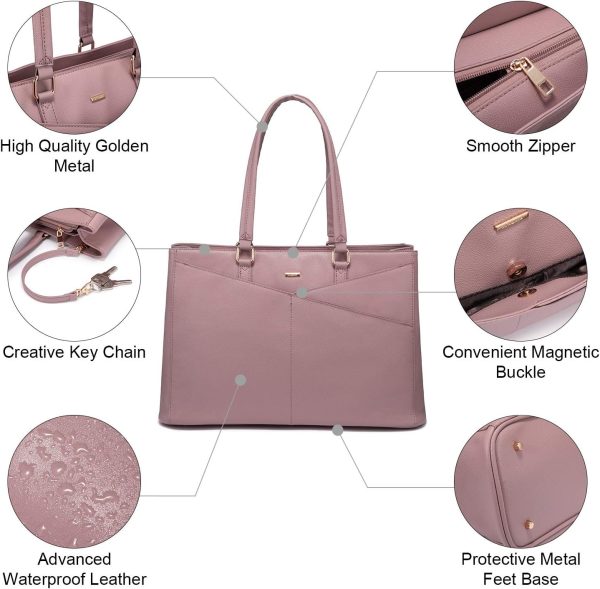 LOVEVOOK Laptop Tote Bag for Women 15.6 Inch Waterproof Leather Computer Bags Business Office Work Briefcase Black - Image 114