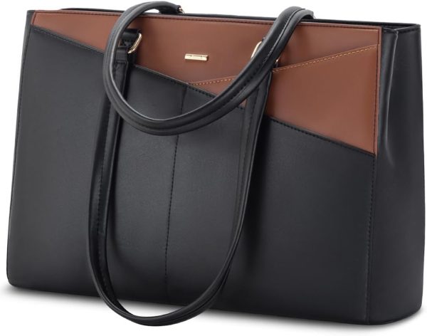 LOVEVOOK Laptop Tote Bag for Women 15.6 Inch Waterproof Leather Computer Bags Business Office Work Briefcase Black - Image 117