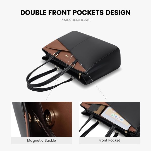 LOVEVOOK Laptop Tote Bag for Women 15.6 Inch Waterproof Leather Computer Bags Business Office Work Briefcase Black - Image 119