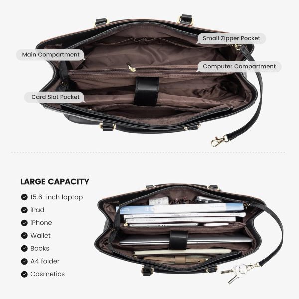 LOVEVOOK Laptop Tote Bag for Women 15.6 Inch Waterproof Leather Computer Bags Business Office Work Briefcase Black - Image 120