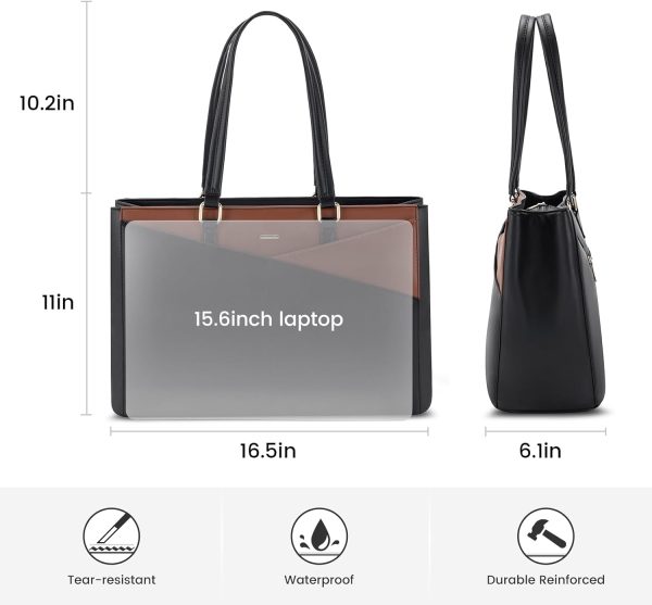 LOVEVOOK Laptop Tote Bag for Women 15.6 Inch Waterproof Leather Computer Bags Business Office Work Briefcase Black - Image 121