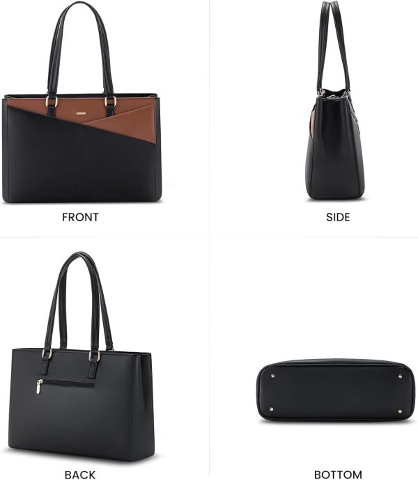 LOVEVOOK Laptop Tote Bag for Women 15.6 Inch Waterproof Leather Computer Bags Business Office Work Briefcase Black - Image 123