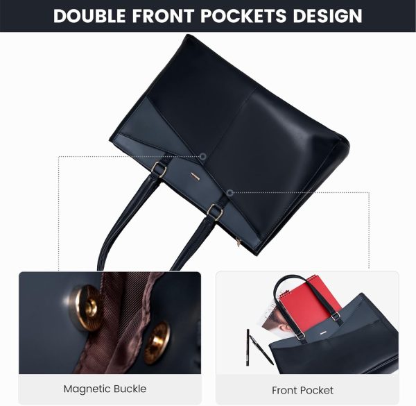 LOVEVOOK Laptop Tote Bag for Women 15.6 Inch Waterproof Leather Computer Bags Business Office Work Briefcase Black - Image 125