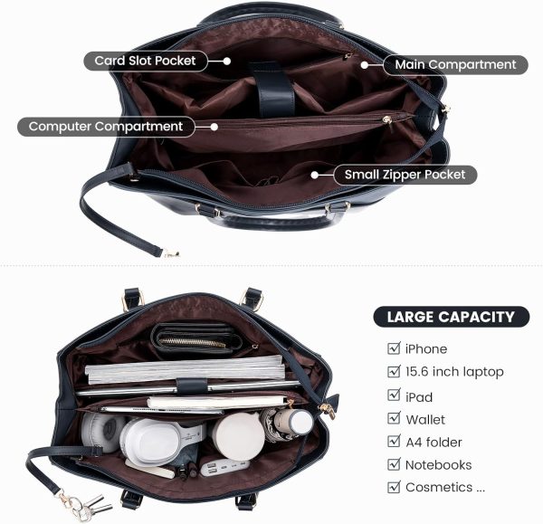 LOVEVOOK Laptop Tote Bag for Women 15.6 Inch Waterproof Leather Computer Bags Business Office Work Briefcase Black - Image 127