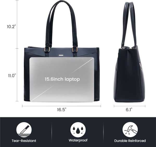 LOVEVOOK Laptop Tote Bag for Women 15.6 Inch Waterproof Leather Computer Bags Business Office Work Briefcase Black - Image 128