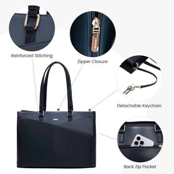 LOVEVOOK Laptop Tote Bag for Women 15.6 Inch Waterproof Leather Computer Bags Business Office Work Briefcase Black - Image 129