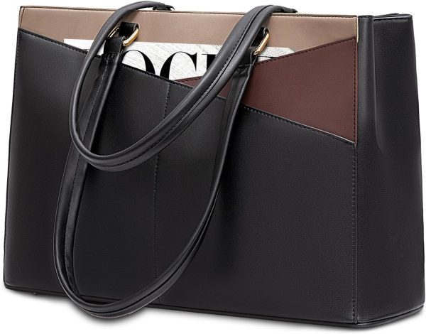 LOVEVOOK Laptop Tote Bag for Women 15.6 Inch Waterproof Leather Computer Bags Business Office Work Briefcase Black - Image 131