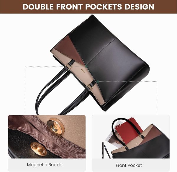 LOVEVOOK Laptop Tote Bag for Women 15.6 Inch Waterproof Leather Computer Bags Business Office Work Briefcase Black - Image 132
