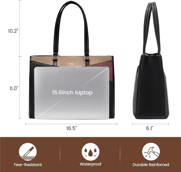 LOVEVOOK Laptop Tote Bag for Women 15.6 Inch Waterproof Leather Computer Bags Business Office Work Briefcase Black - Image 135