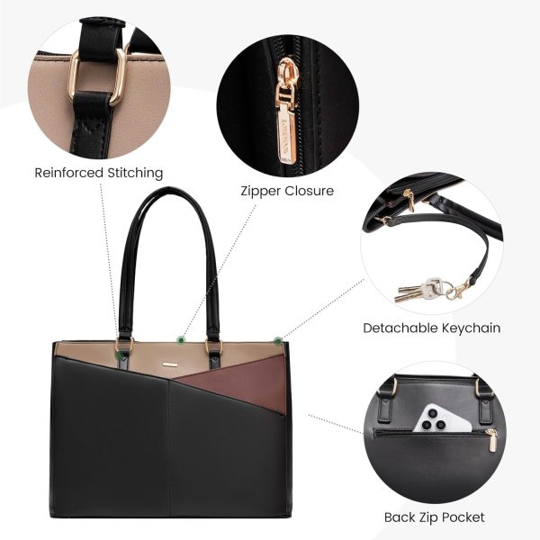 LOVEVOOK Laptop Tote Bag for Women 15.6 Inch Waterproof Leather Computer Bags Business Office Work Briefcase Black - Image 136